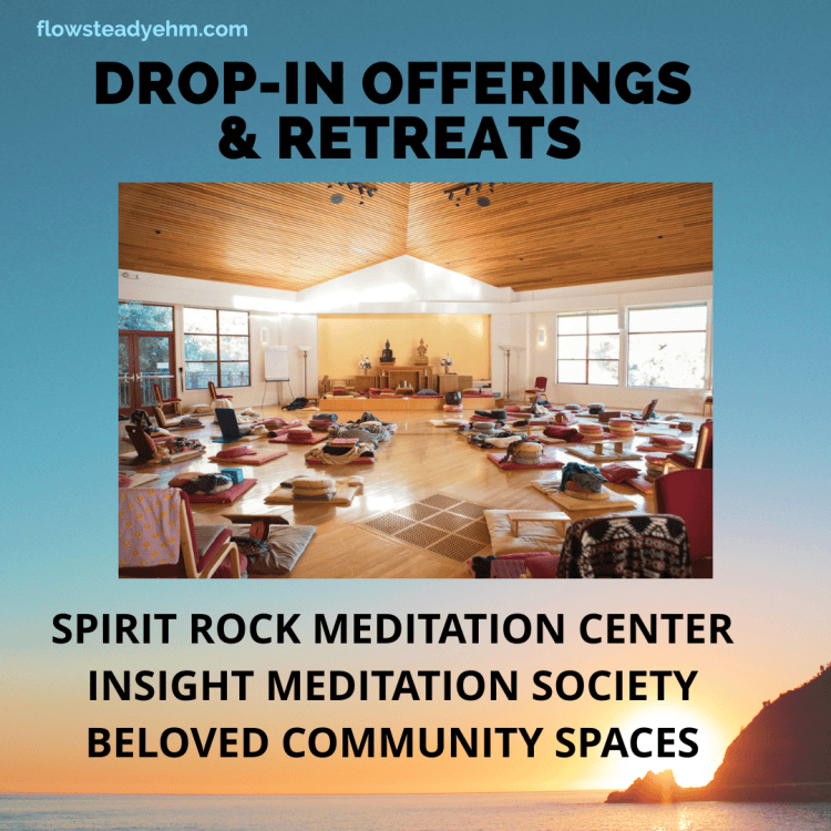 blue background with picture of meditation hall and text:

Drop-in Offerings & Retreats

Spirit Rock Meditation Center
Insight Meditation Society
Beloved Community Spaces